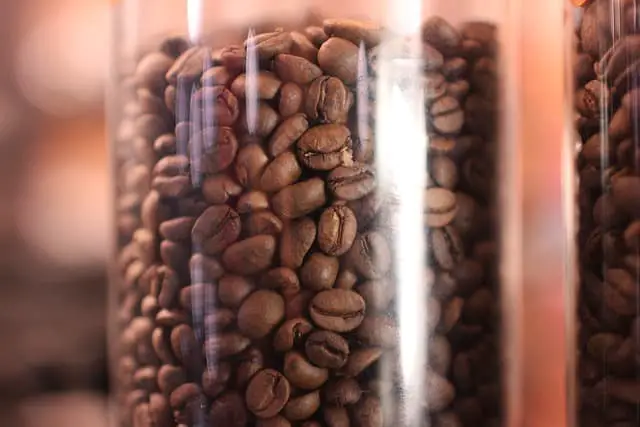 coffee beans in a glass jar