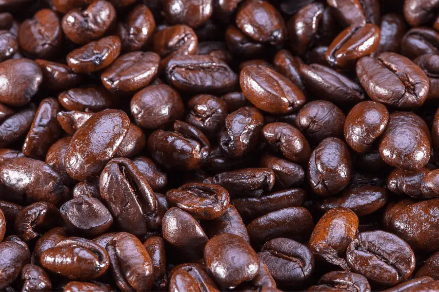 Oily, dark roasted, coffee beans