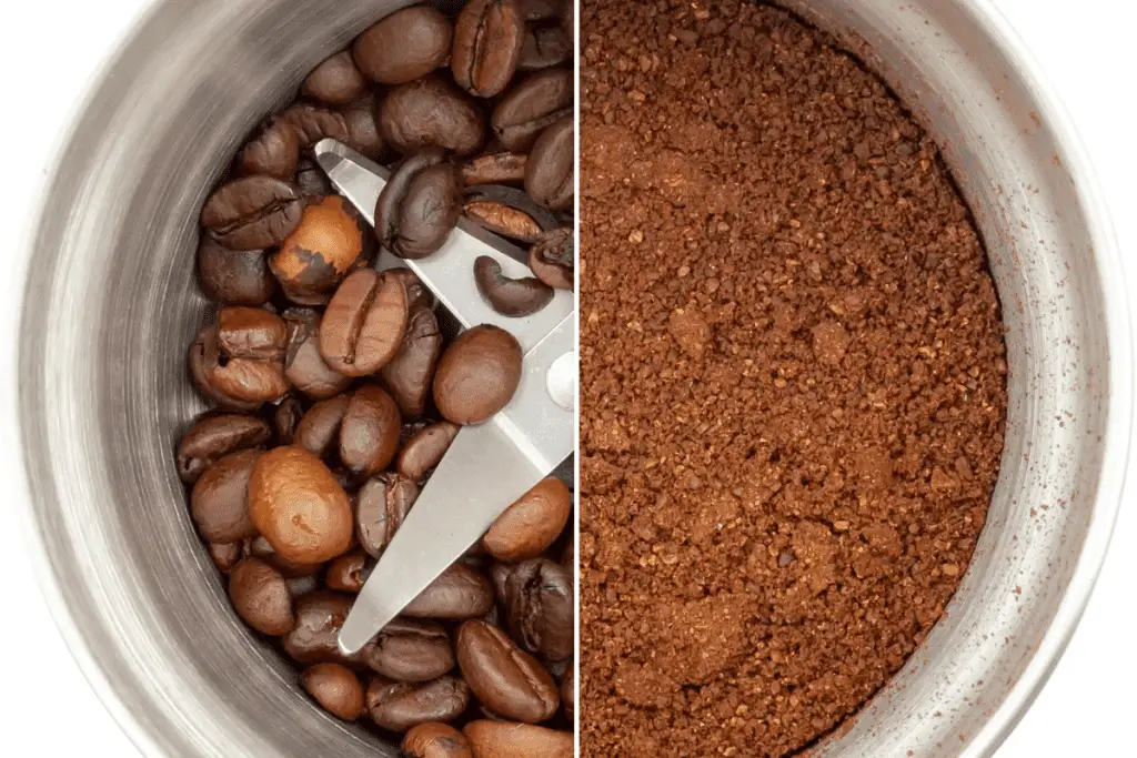 ground coffee in a grinder