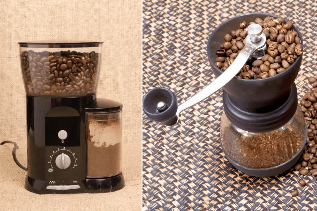 Pictures of electric and hand coffee grinder.