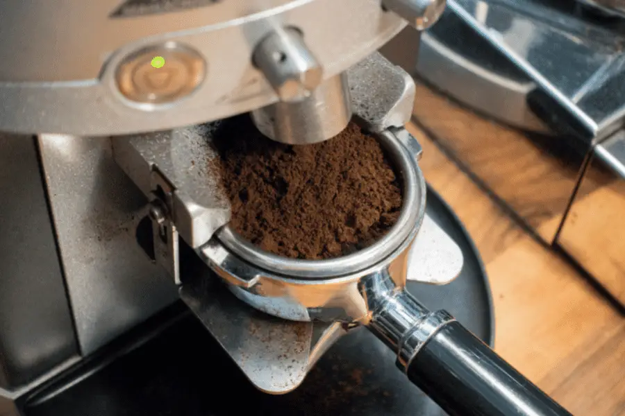 Coffee grounds in an espresso portafilter