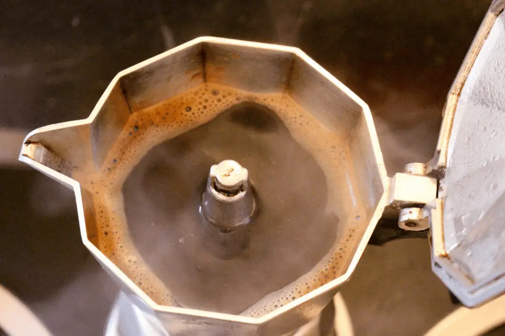 Full moka pot after brewing